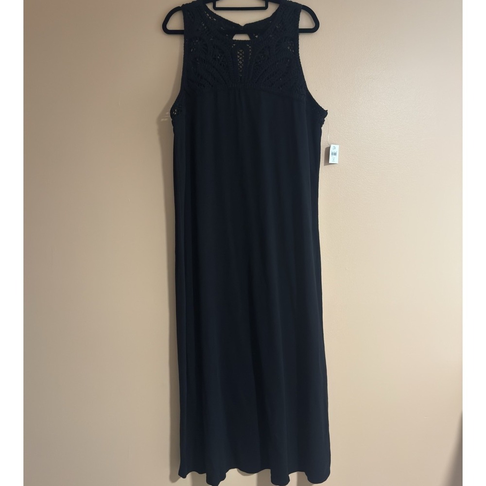 J.Jill Black Maxi Dress Crocheted Top Womens size 2x Coastal Boho